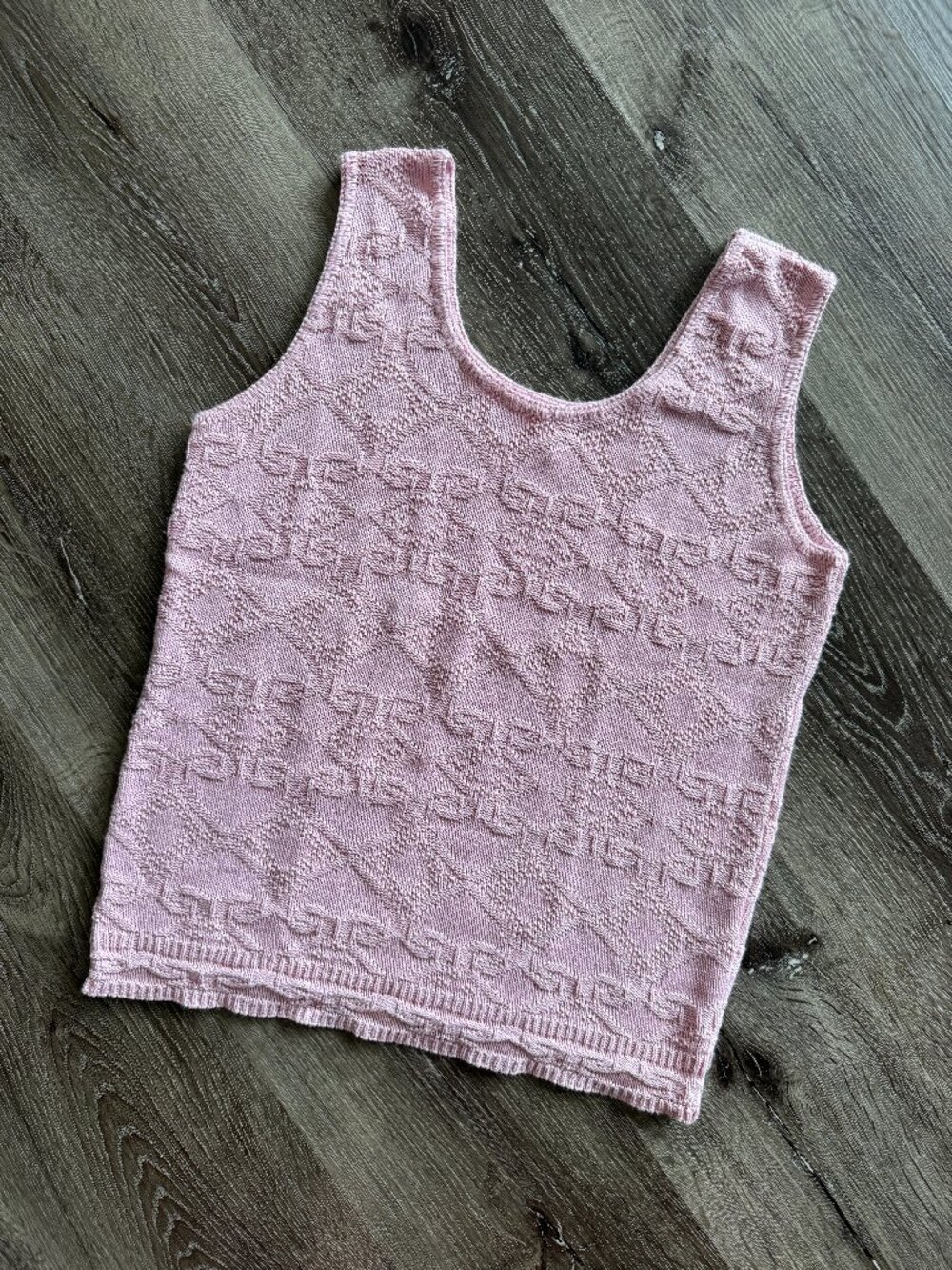 Vintage 80s HER Pink Textured Knit Tank Top Made in Canada M